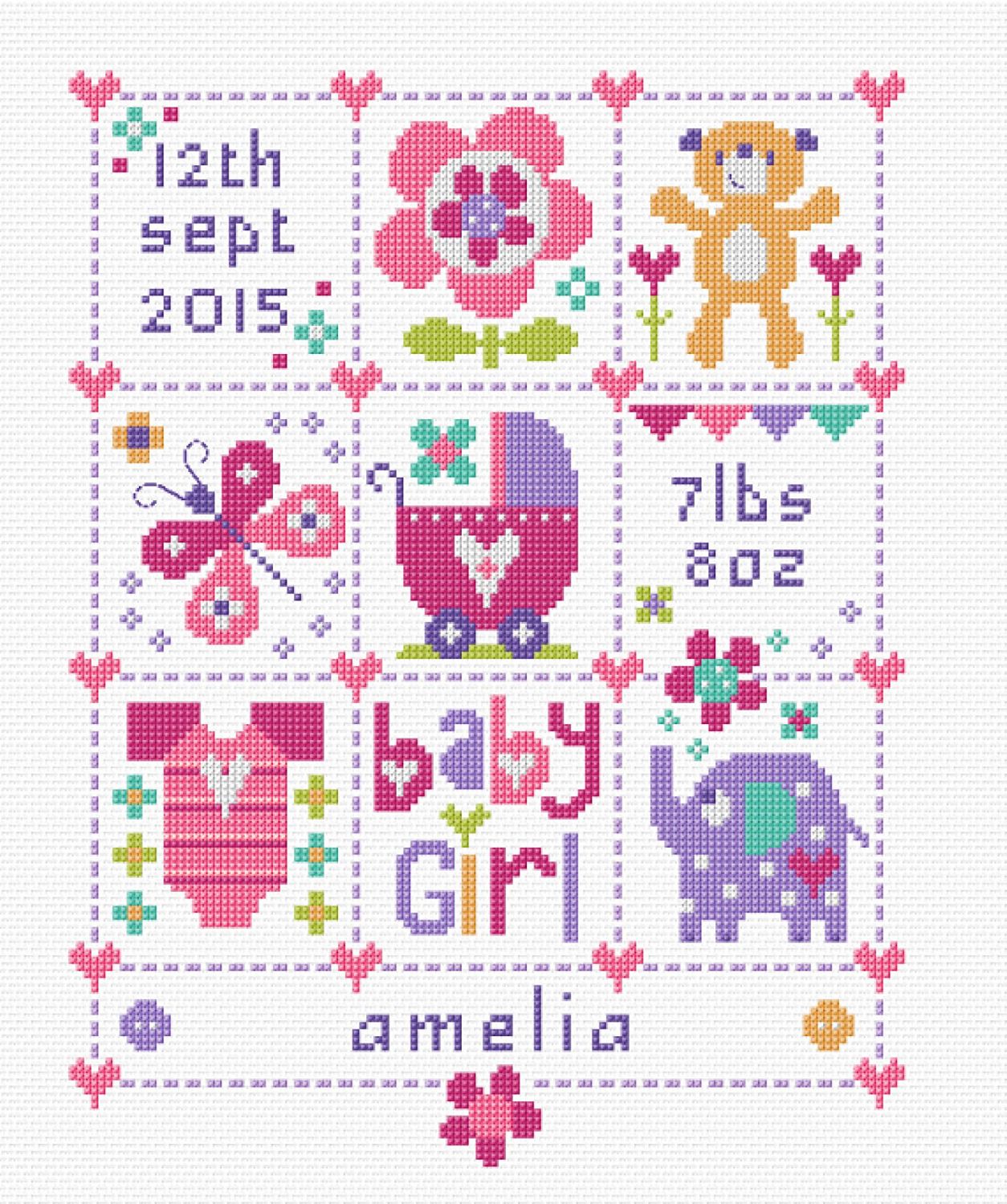 Baby Girl Squares - Baby Birth Sampler