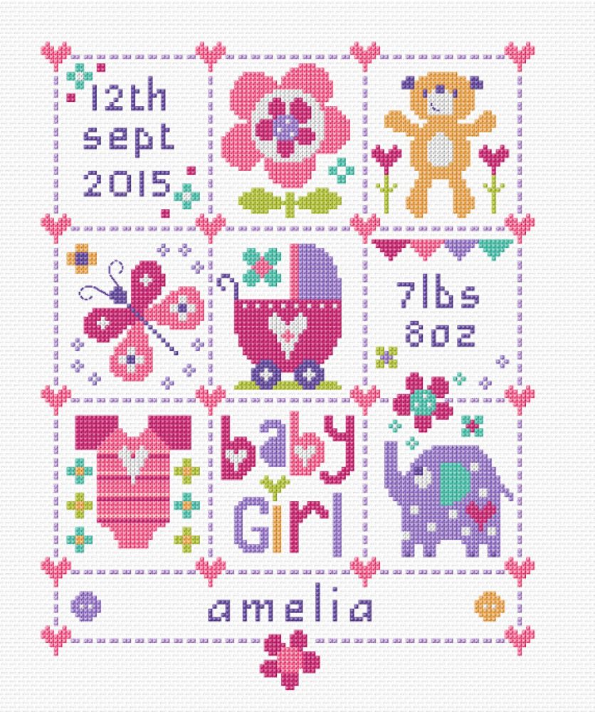 Baby Girl Squares - Baby Birth Sampler Cross Stitch Kit
