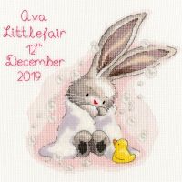 Bubbles Bunny Birth Sampler Cross Stitch - Blue or Pink