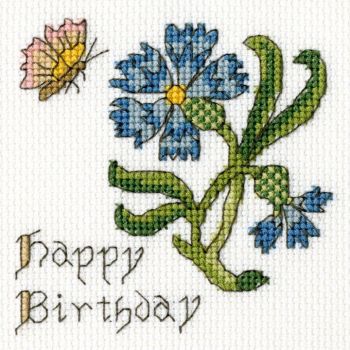 Cornflower Birthday Cross Stitch Card