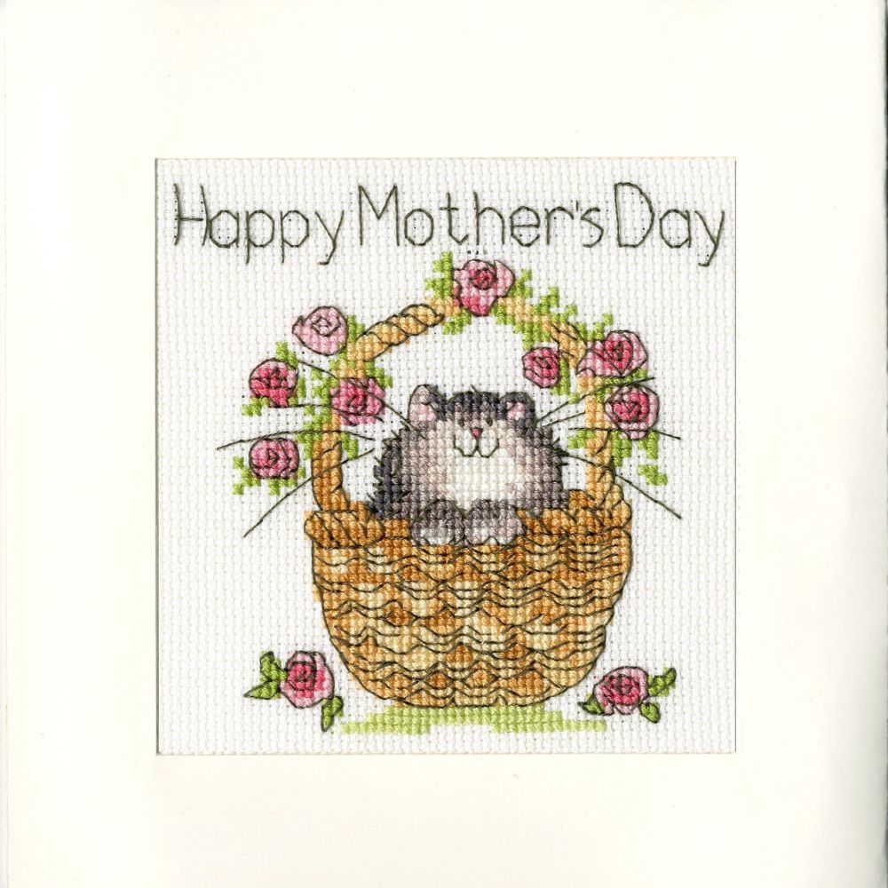 Basket of Roses Mothers Day Cross Stitch Card