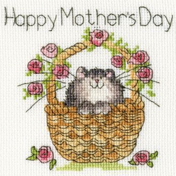 Basket of Roses Mothers Day Cross Stitch Card