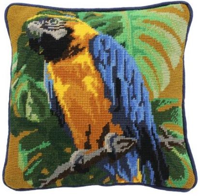 Tropical Parrot on Ochre Herb Pillow Tapestry