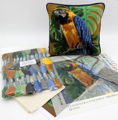 Tropical Parrot on Ochre Herb Pillow Tapestry