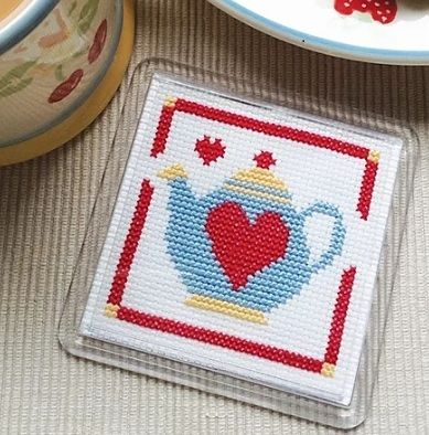 Cross Stitch Coaster - Teapot