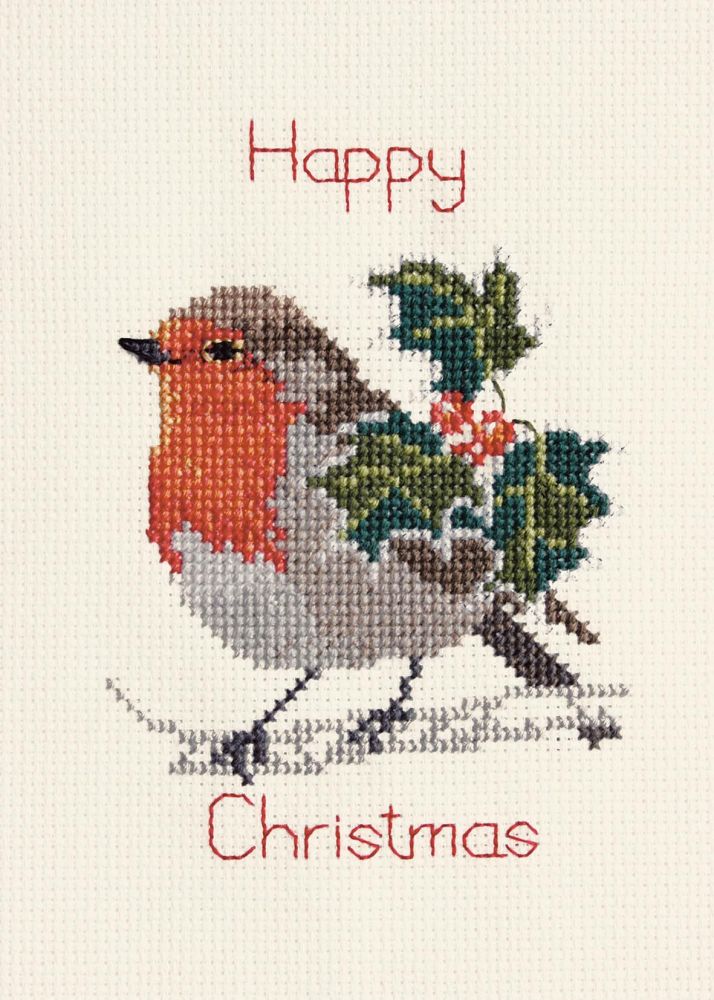 Bothy Threads Cross Stitch Kit Christmas Card Poinsettia and Holly