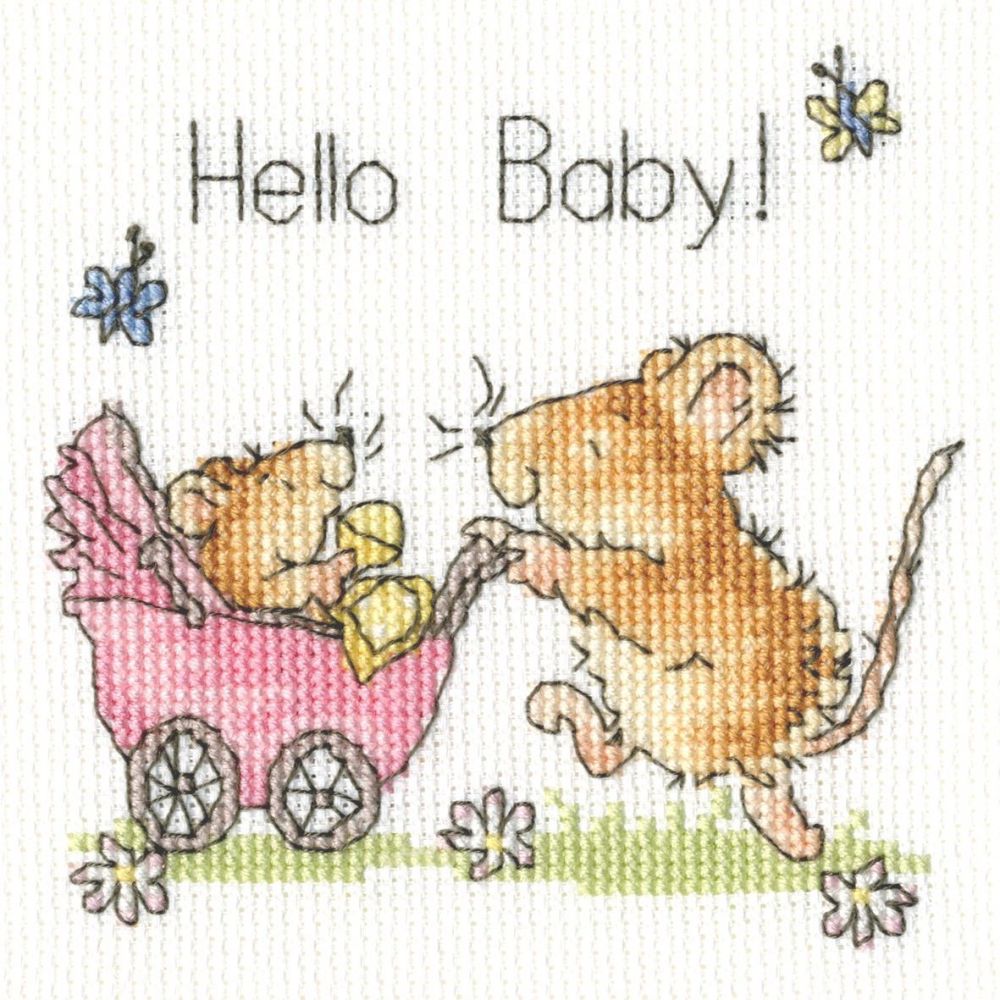 Hello Baby Cross Stitch Card (Blue or Pink Design)