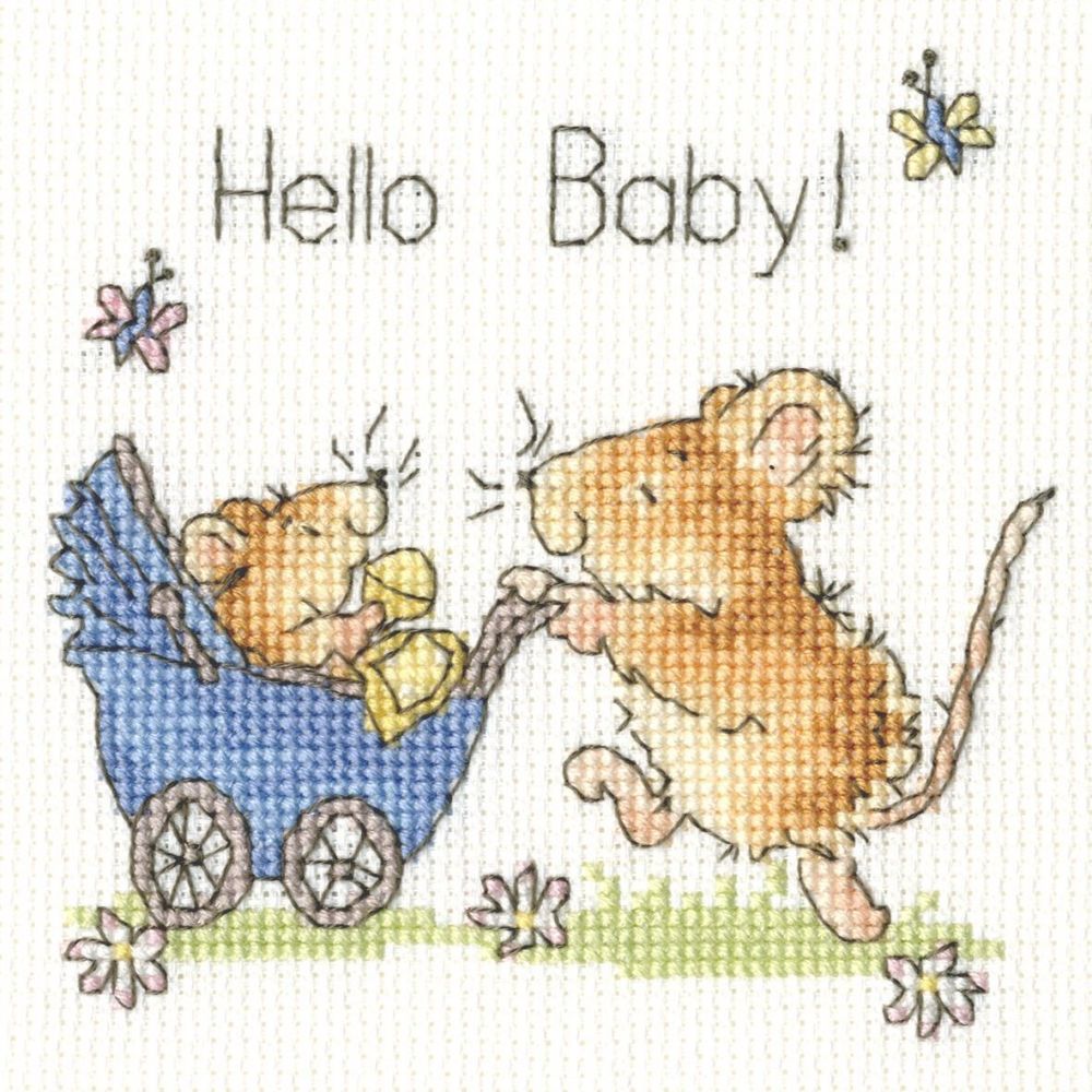 Hello Baby Cross Stitch Card (Blue or Pink Design)