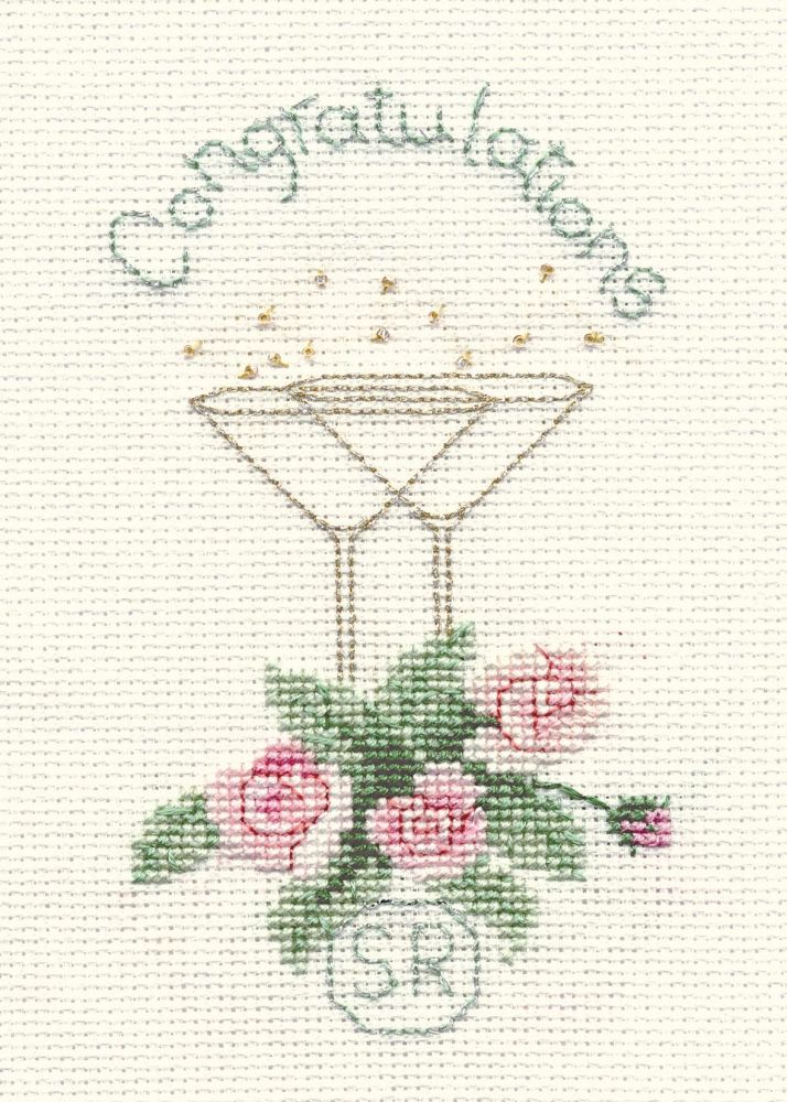 Rose and Champagne Cross Stitch Card Kit (Wedding)