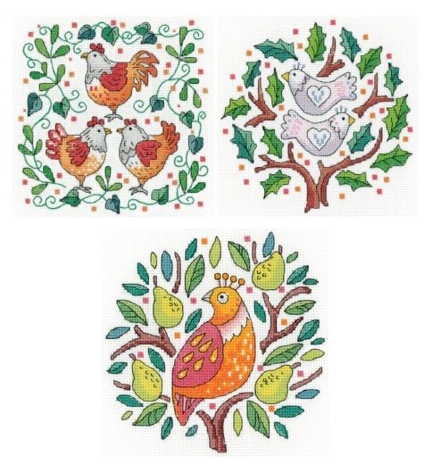 Set of Three - Partridge in a Pear Tree Cross Stitch