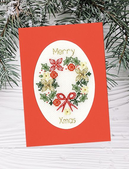 Christmas Wreath Cross Stitch Card