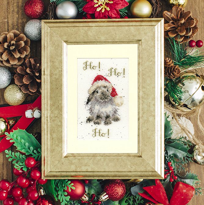 Ho! Ho! Ho! Rabbit Christmas Cross Stitch Card