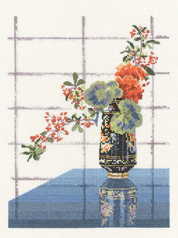 Oriental Vase Flowers - John Clayton Cross Stitch