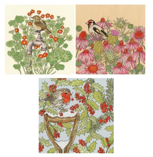Garden and Birds Cross Stitch - Set of Three