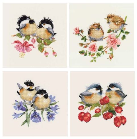 Chickadees - Set of Four - Valerie Pfeiffer Cross Stitch
