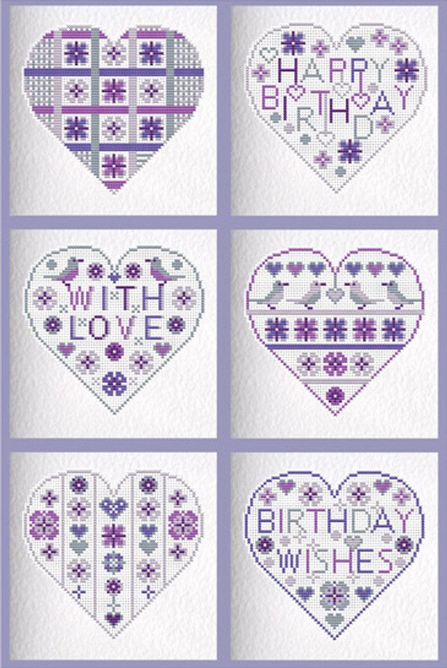Six Purple Birthday Cross Stitch Card Kits
