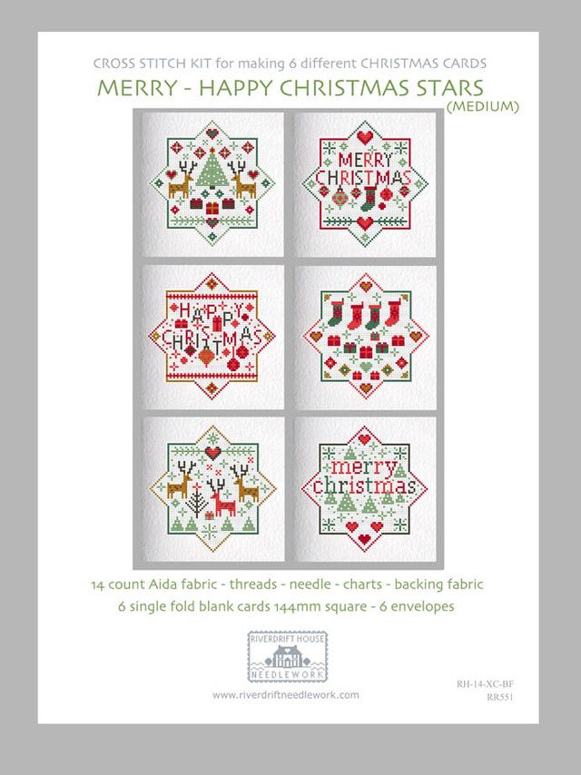 Six Merry Happy Christmas Cross Stitch Card Kits