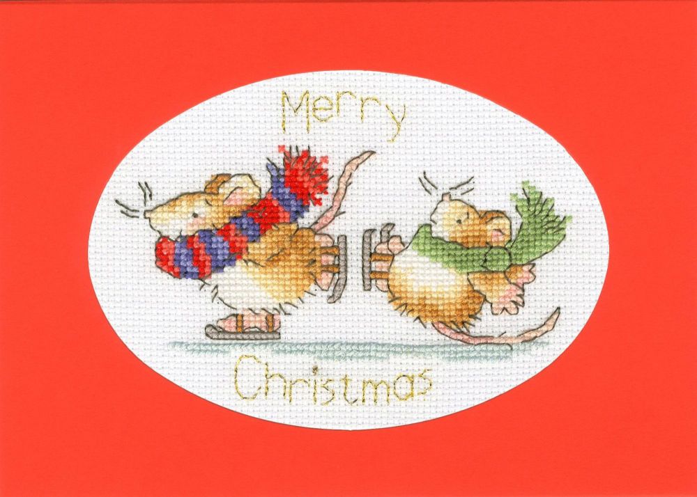 Mice on Ice Christmas Cross Stitch Card