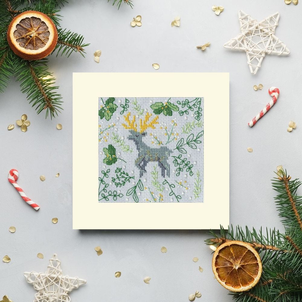 Scandi Deer Christmas Cross Stitch Card