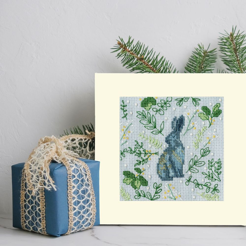 Scandi Hare Christmas Cross Stitch Card