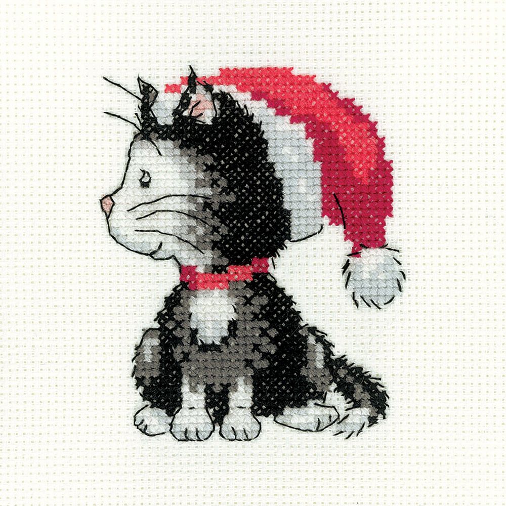 Black and White Christmas Kitten Cross Stitch