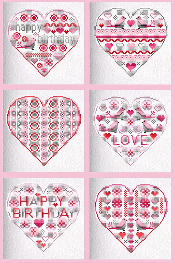 Six Pink Birthday Cross Stitch Card Kits