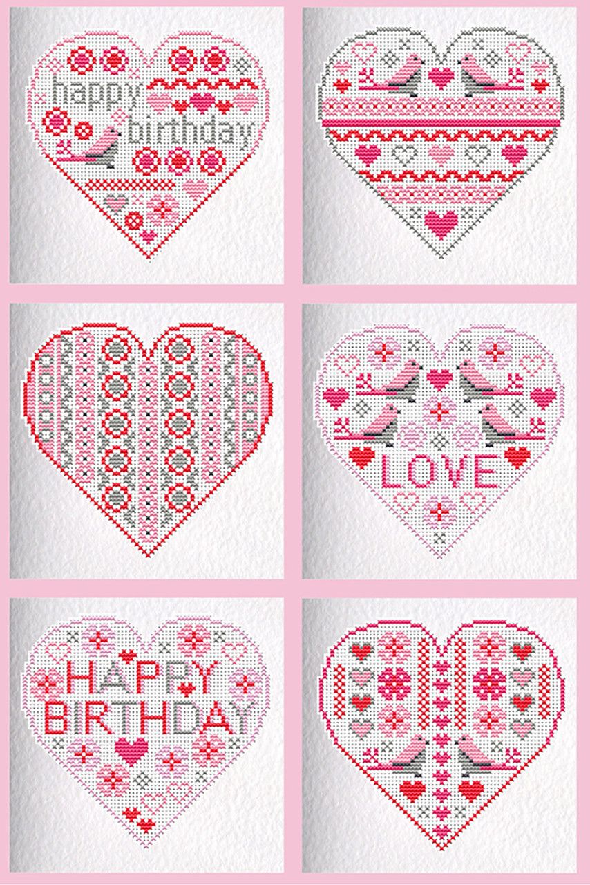 Six Pink Birthday Cross Stitch Card Kits