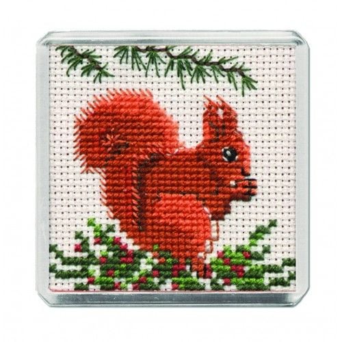 Red Squirrel Fridge Magnet Cross Stitch