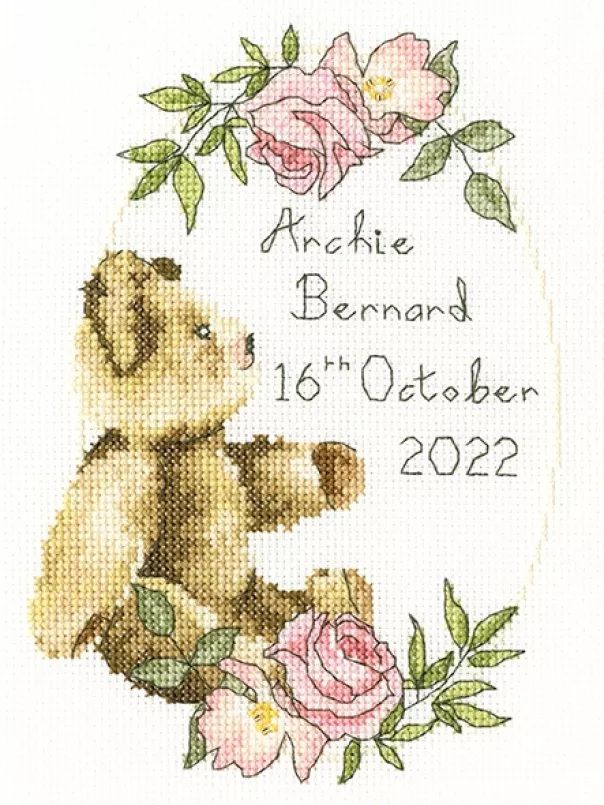 Victorian Teddy Bear Baby Sampler Cross Stitch