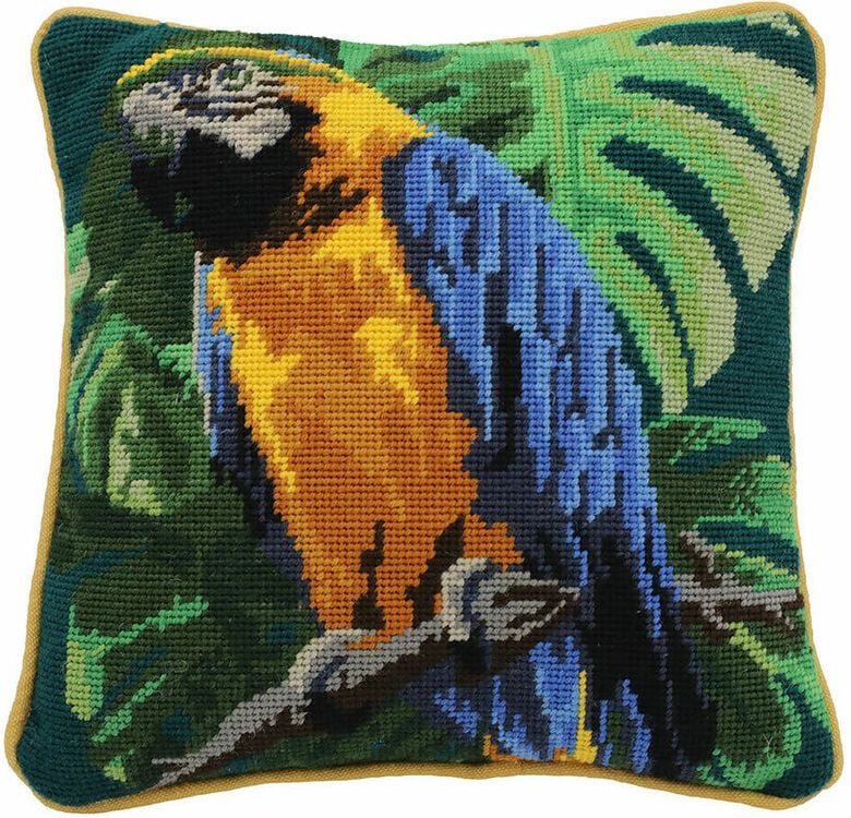 Tropical Parrot on Teal Herb Pillow Tapestry