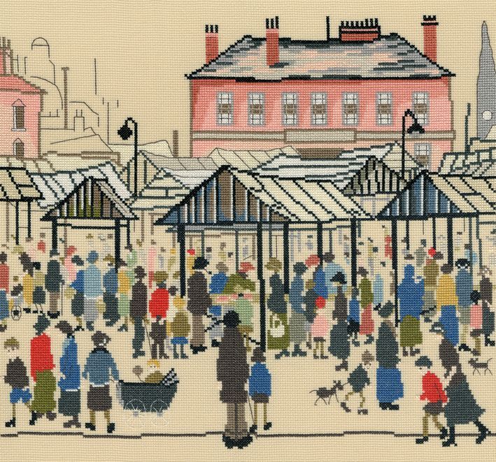 Market Scene Cross Stitch (L.S. Lowry)