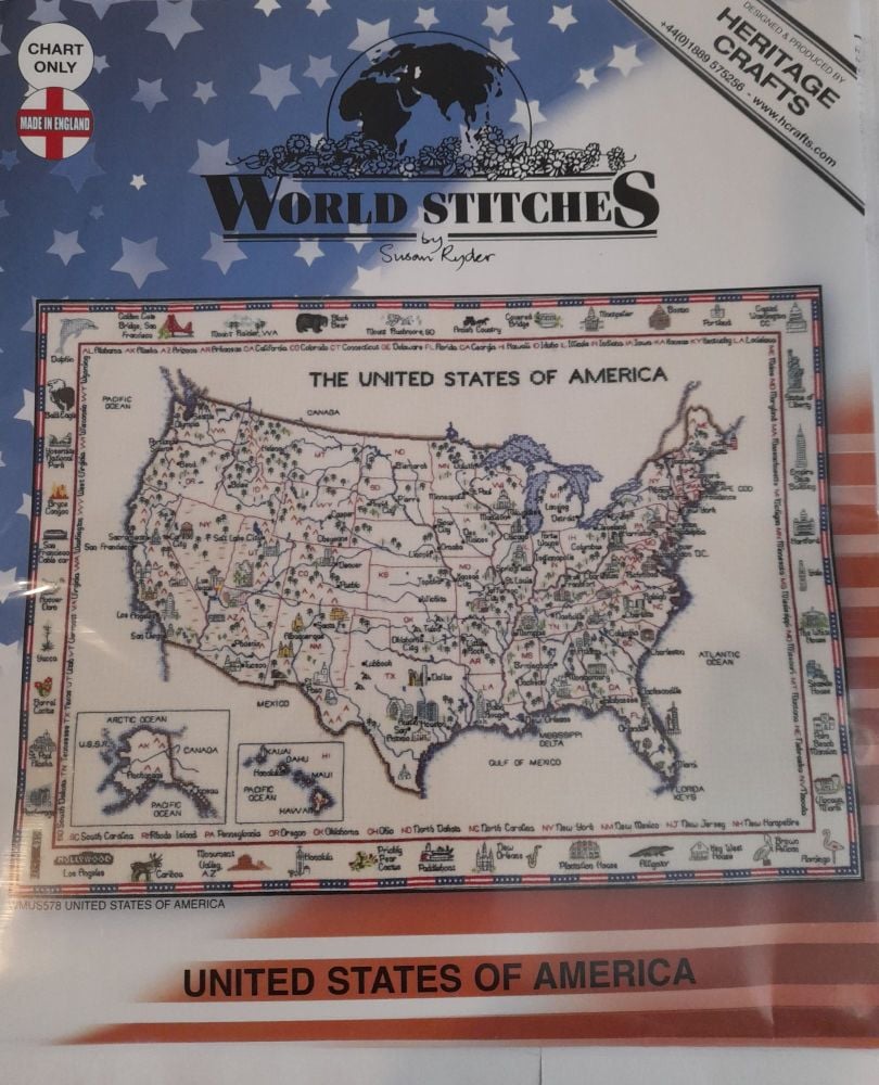 America - Map Cross Stitch CHART ONLY