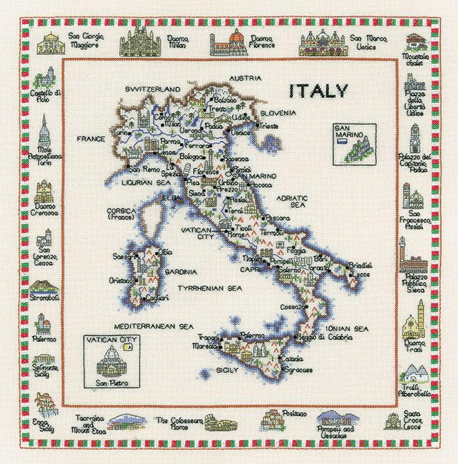 Italy - Map Cross Stitch CHART ONLY