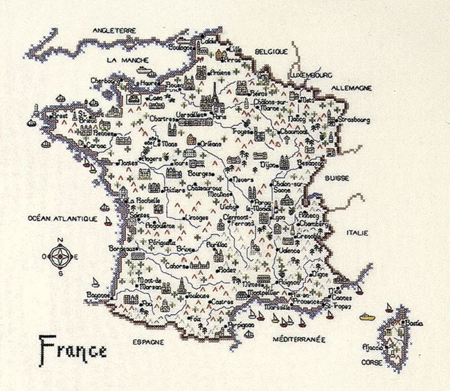 France - Map Cross Stitch CHART ONLY
