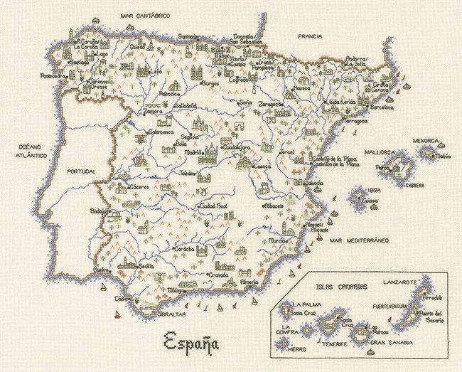Spain - Map Cross Stitch Chart - Heritage Crafts