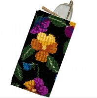 Pansy Garden Black Glasses/Spectacle Case Tapestry Kit