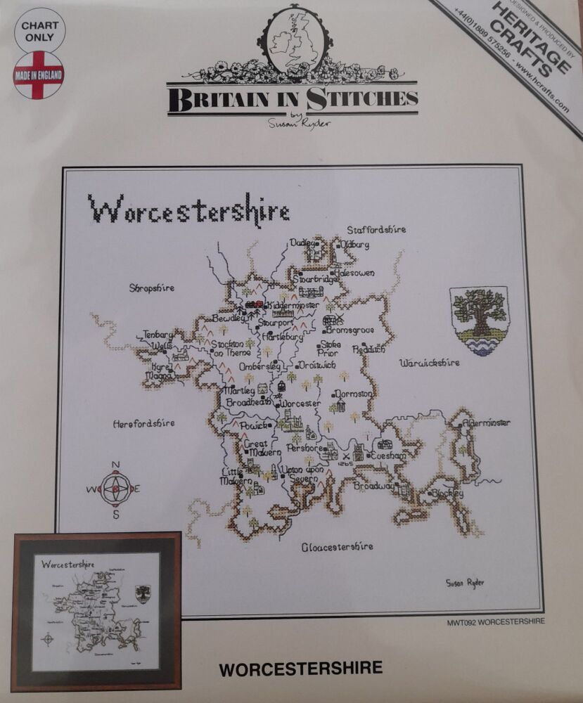 Worcestershire - Map Cross Stitch CHART ONLY