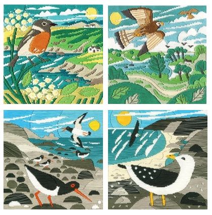 Set of 4 Birds - Silken Scenes Long Stitch Kits