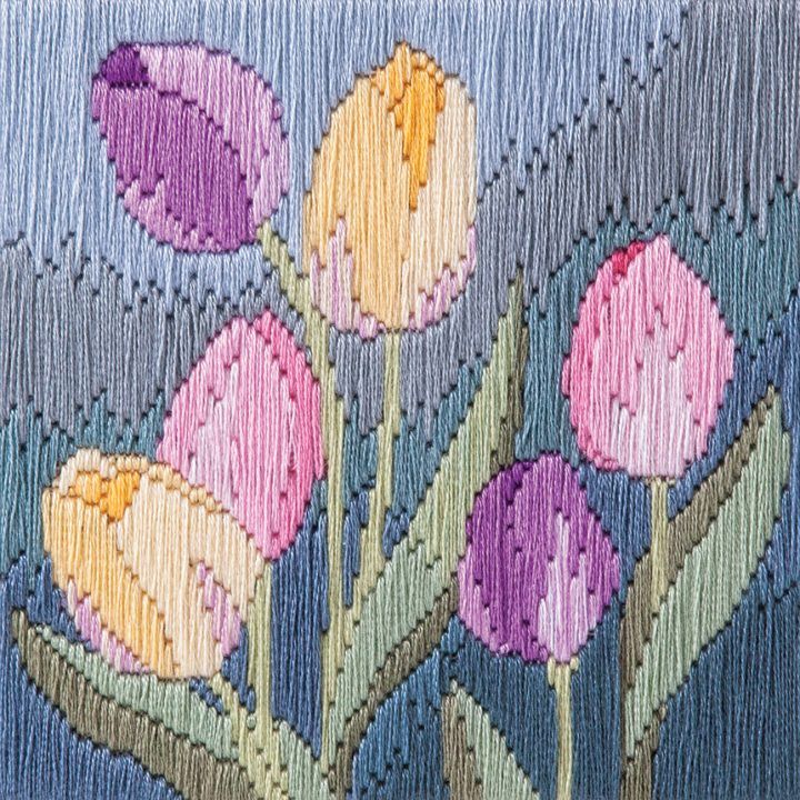 Set of 4 Flower Silken Long Stitch Kits