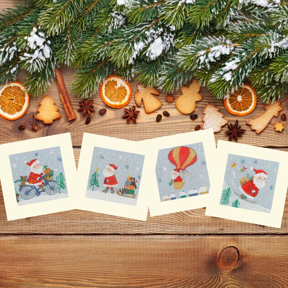 Santa Christmas Cross Stitch Card Set