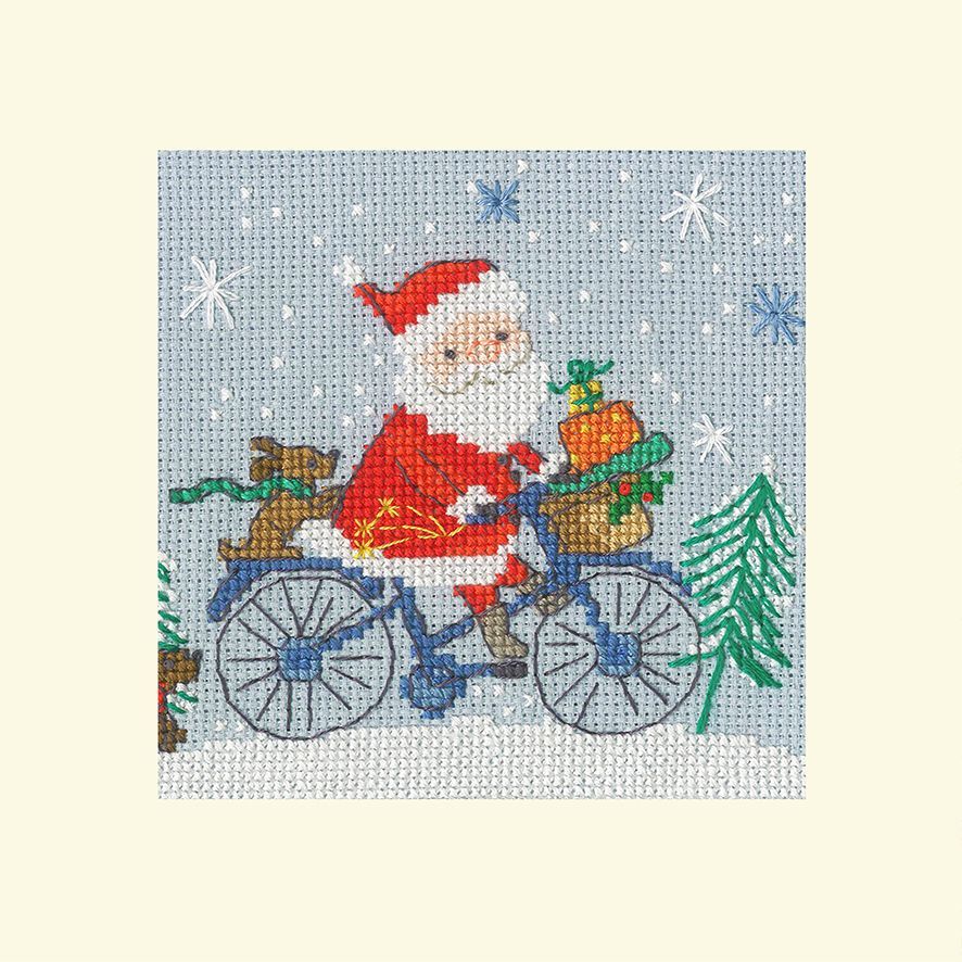 Santa Cross Stitch - Delivery by Bike Christmas Card