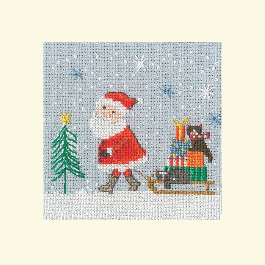 Santa Cross Stitch Card - Delivery by Sledge