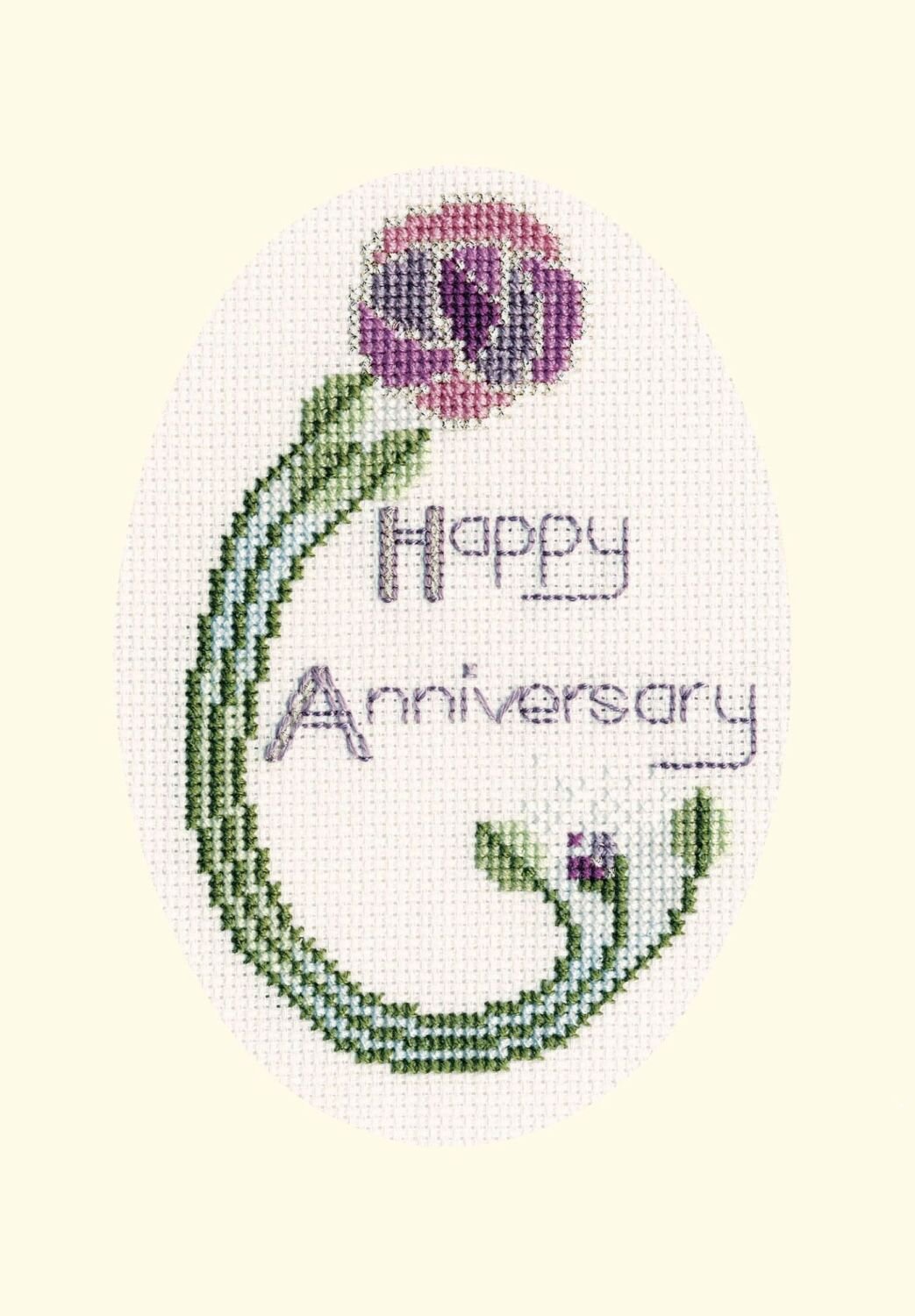 Mackintosh Rose Cross Stitch Card (Birthday/Anniversary/Congratulations)