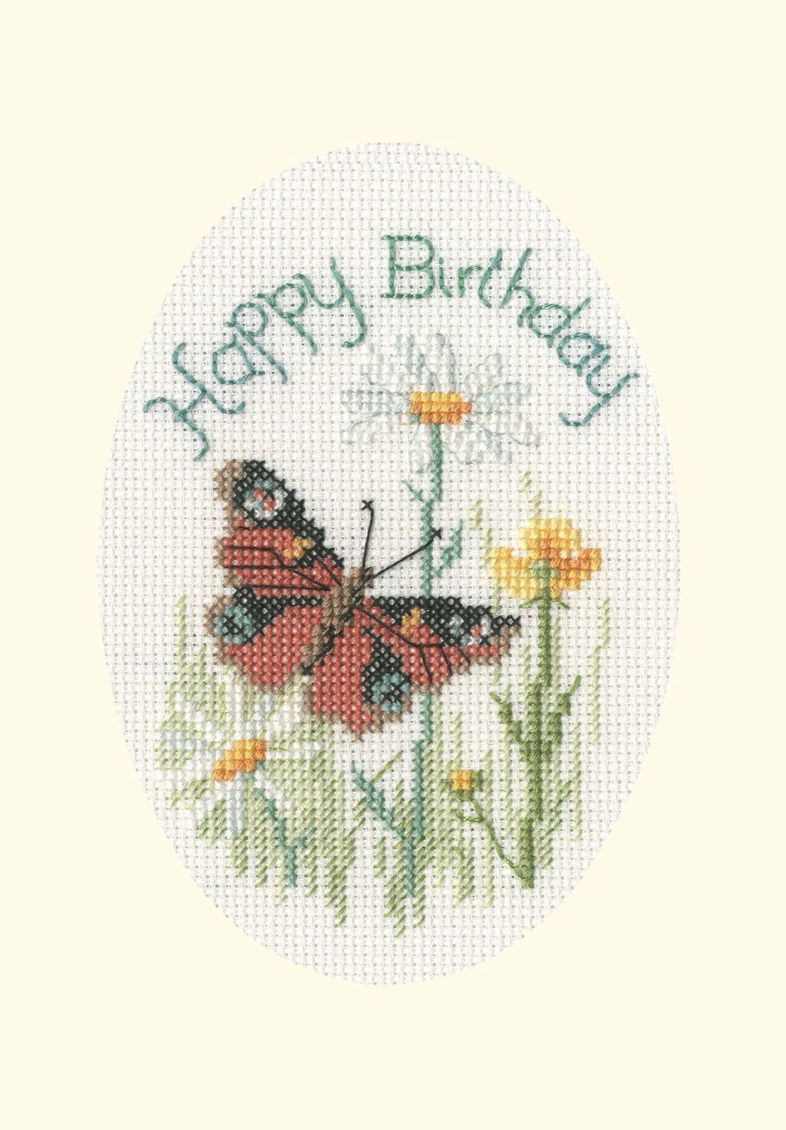Butterfly and Daisies Cross Stitch Card Kit (Birthday/Anniversary etc.)