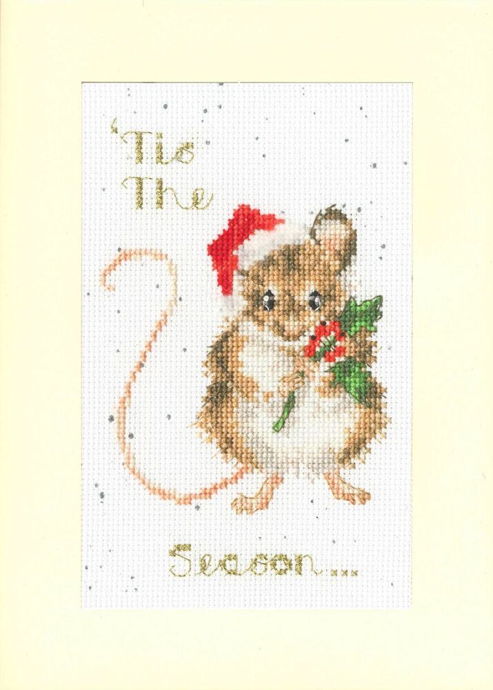 Tis the Season Mouse Christmas Cross Stitch Card