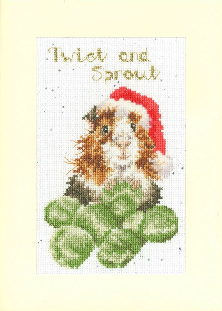 Twist and Sprout Guinea Pig Christmas Cross Stitch Card