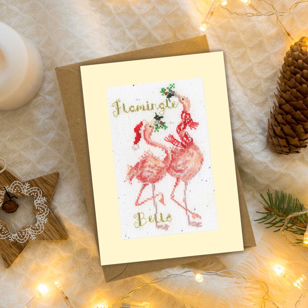 Flamingle Bells Christmas Cross Stitch Card