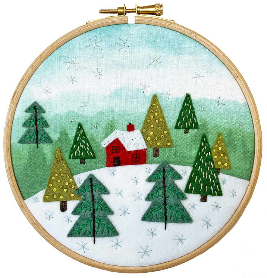 Cottage in the Woods Felt Embroidery (includes hoop).