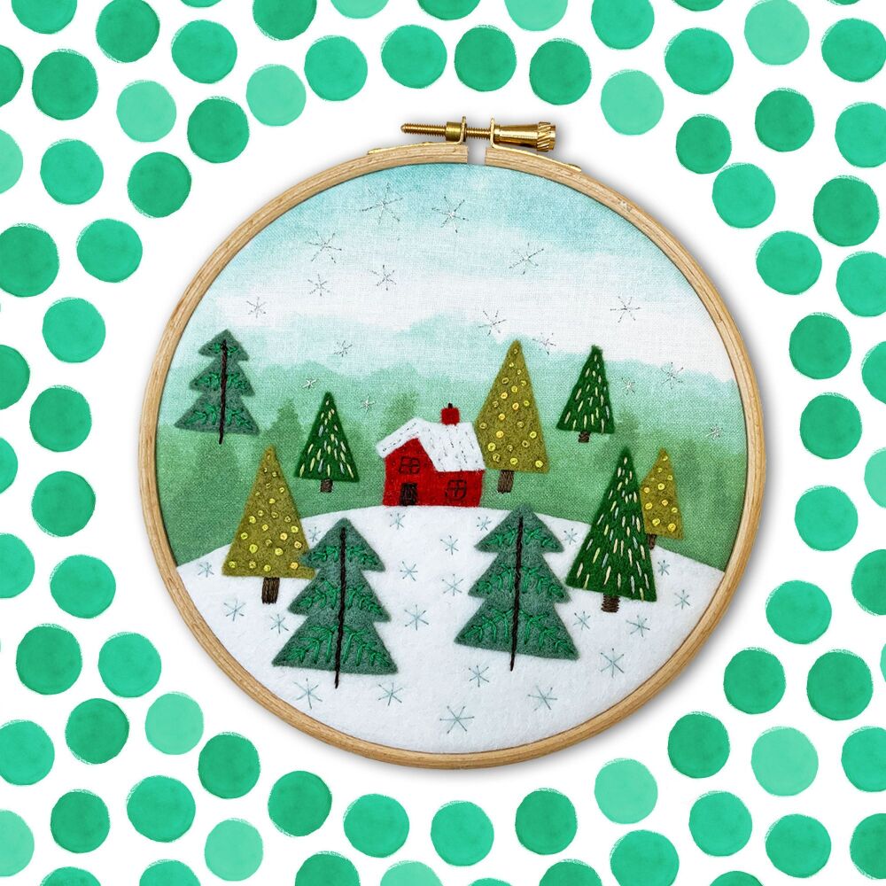 Cottage in the Woods Felt Embroidery (includes hoop).