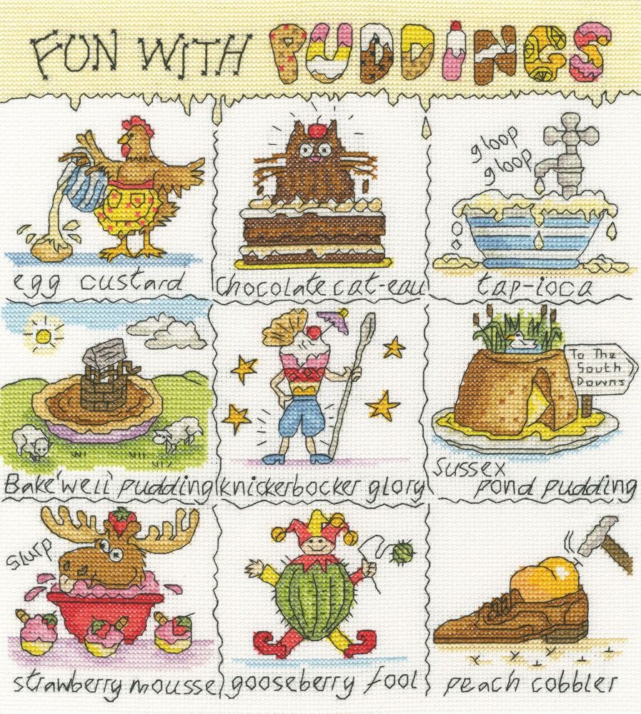 Fun with Puddings Cross Stitch Sampler